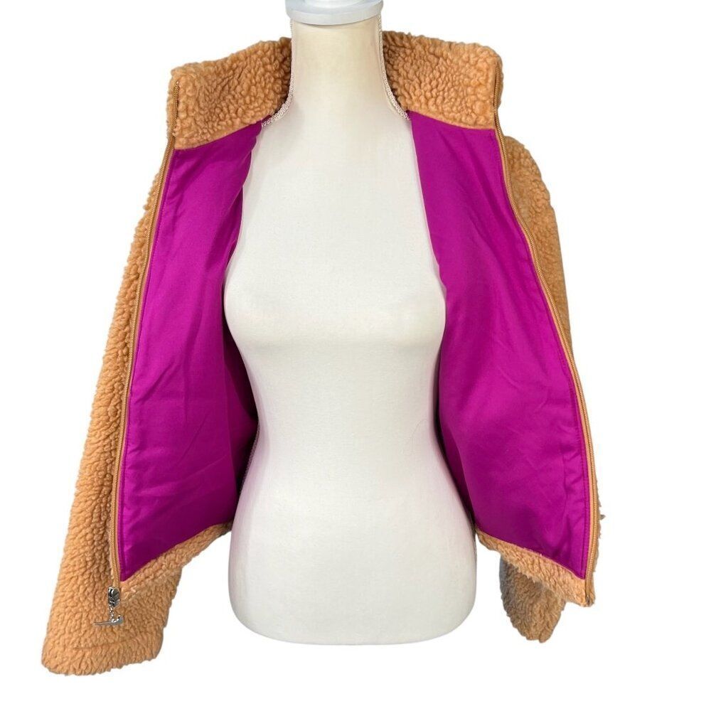 Nike Swoosh Sherpa Full Zip Cropped Jacket Tan Size Small - Picture 4 of 12